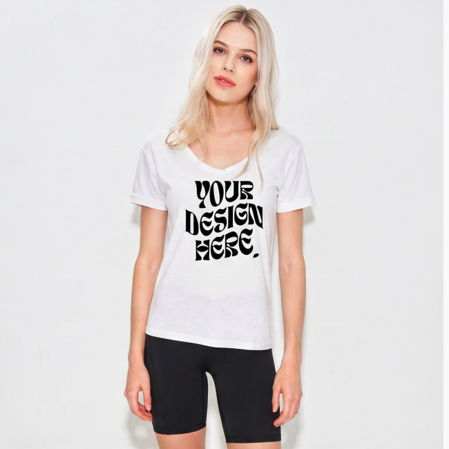 T-shirt Damski z Dekoltem V-neck z Bawełny Czesanej | Gildan 64V00L — produkt print-on-demand